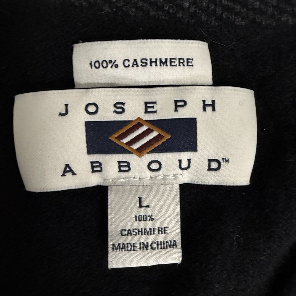 Joseph Abboud 100% Cashmere V Neck Sweater Mens L Black Classic Preppy Ribbed - Picture 3 of 9